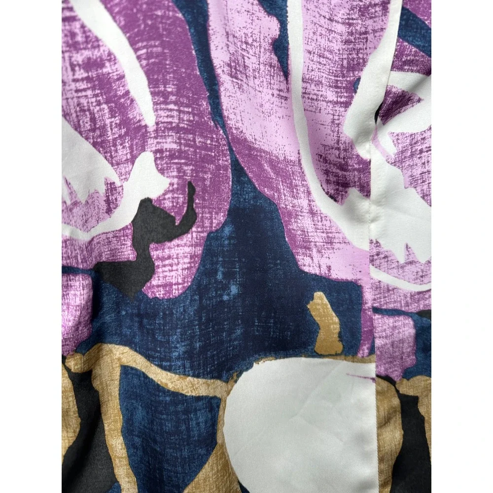 Banana Republic Floral Camisole Women L Purple Gold V-Neck Satin Side Zip Top - Picture 9 of 10